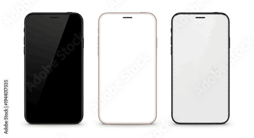 three smartphones with cracked and undamaged screens