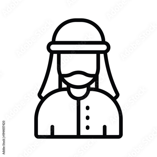 A customizable line icon representing muslim man character