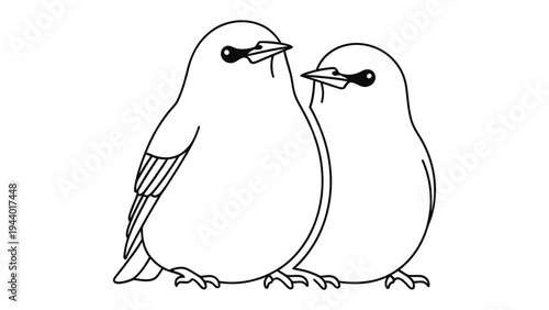 Two Birds Black Line: Simple black outline of two endearing birds, closely nesting, evokes a sense of companionship and natural harmony.