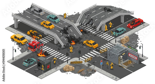 City Street with Cars and People.