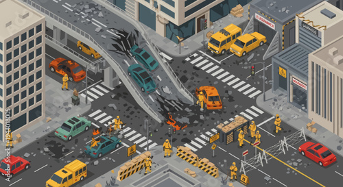 City Street with Many Yellow School Buses.