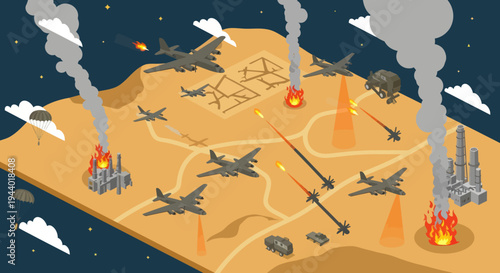 Military aircraft on a battlefield map.