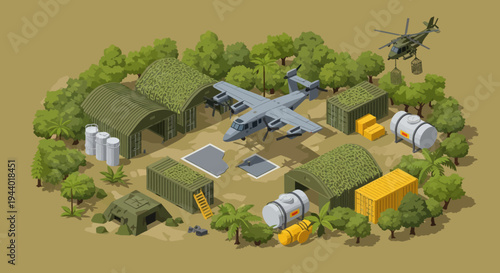 Military Base Camp with Tents.