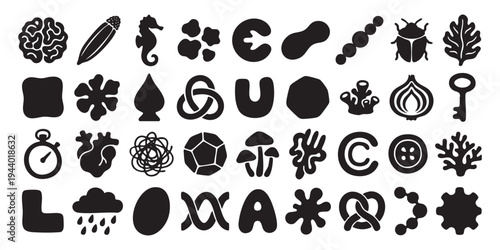 Abstract Black Organic Blob Shapes Vector Set on White Background