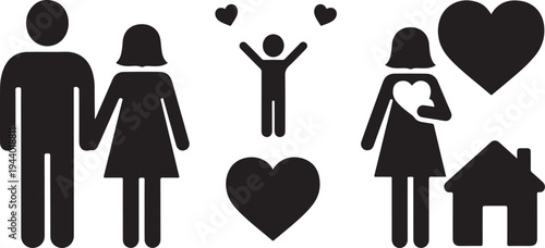 Family Love and Happiness Silhouette Icon Set Graphic Design
