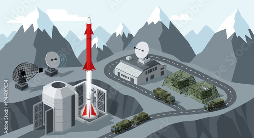 Rocket standing on launch pad.