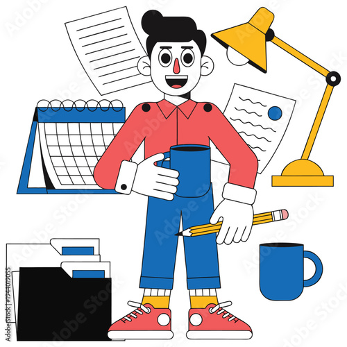 young businessman standing with coffee cup,