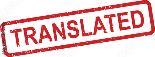 A red rectangular grunge style rubber stamp with the word TRANSLATED on a white surface