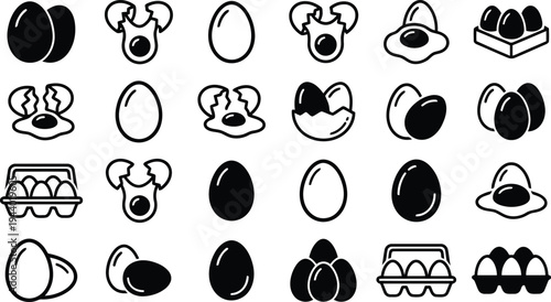 Collection of various simple icon representations of eggs isolated on a transparent background