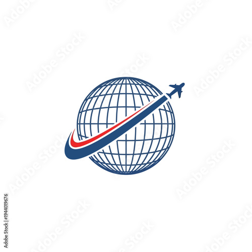 Airplane flying around the globe symbolizing travel and global connectivity.