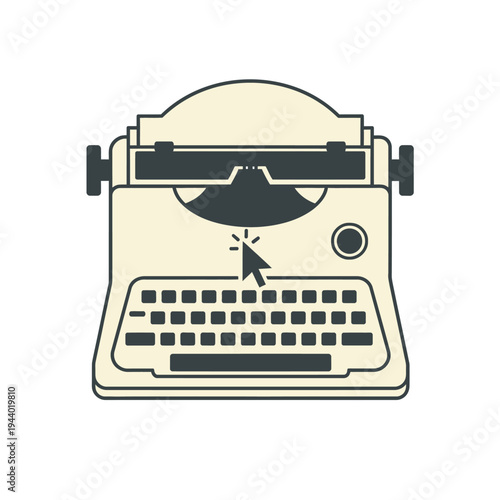 Vintage Typewriter with Computer Cursor Icon Hovering Over Keyboard.