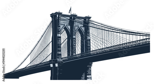 Quadro su tela Brooklyn Bridge illustration, New York City landmark, iconic suspension bridge