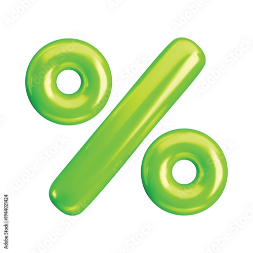 Vector cartoon 3d percent symbol icon. Shiny realistic holiday percentage green sale sign. Minimal 3d render rate sign for loyalty promotion, Black Friday sale, discount, special offer, shopping
