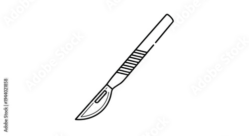 Medical scalpel knife illustration in a simple black and white line art style for surgical and healthcare concepts.