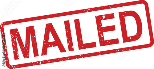 A red rubber MAILED stamp indicating official document processing or shipping completion on a white surface