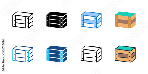 Rustic wooden crates icons set multiple style collection. Editable stroke 
