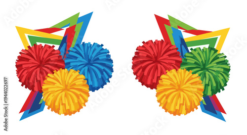 Colorful Pom Poms and Geometric Shapes