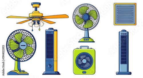 Collection of Various Electric Fans for Cooling and Ventilation