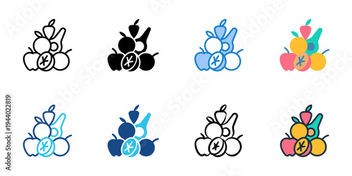 Colorful fruit stacks icons set multiple style collection. Editable stroke 
