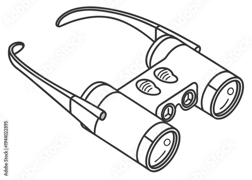 A pair of binoculars with a strap, shown in a detailed line drawing isolated on transparent background, isolated on white background, Vector