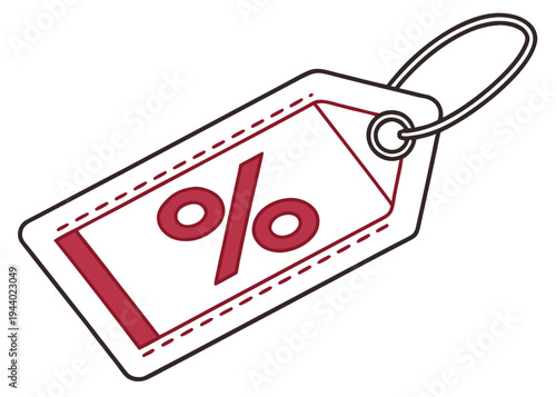 A red price tag with a white percentage symbol and a hole at the top. isolated on transparent background, isolated on white background, Vector