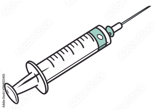 A detailed illustration of a medical syringe with a needle and measurement markings isolated on transparent background, isolated on white background, Vector