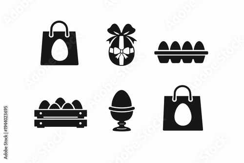 Egg icons collection: basket, gift, carton, and egg cup