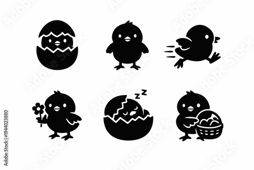 Adorable cartoon chicks in various poses and actions