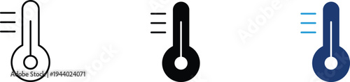 Digital thermometer icon showing temperature monitoring and thermal measurement. Professional illustration for climate control systems, medical fever testing, and industrial heat regulation.
