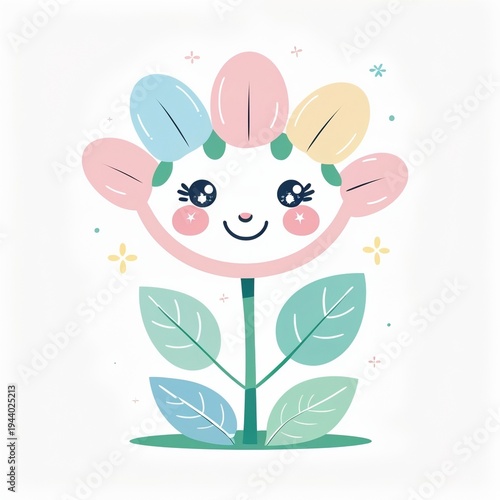 Adorable Pastel Flower Character in Kawaii Cartoon Style