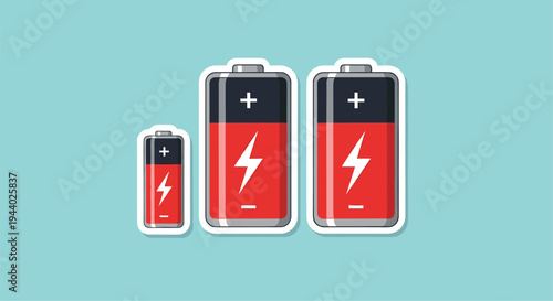 Collection of three alkaline batteries in various sizes featuring a lightning bolt symbol on a blue background.