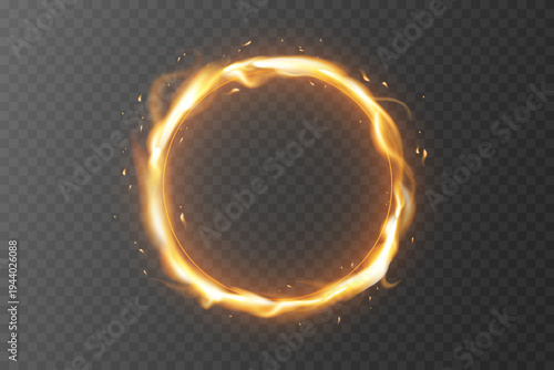 Glowing circular fire ring with sparks and hot flame halo energy effect frame.