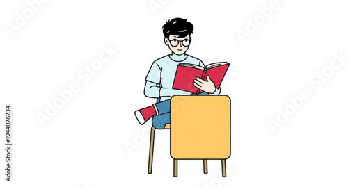 A businessman with a briefcase and clipboard joins a business woman holding a folder in a professional office setting where a student sits reading a book near a person with a laptop