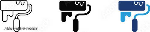 Paint roller icon showing interior renovation and home decorating tools. Professional illustration for house painting services, DIY room improvement, wall coating application, construction maintenance