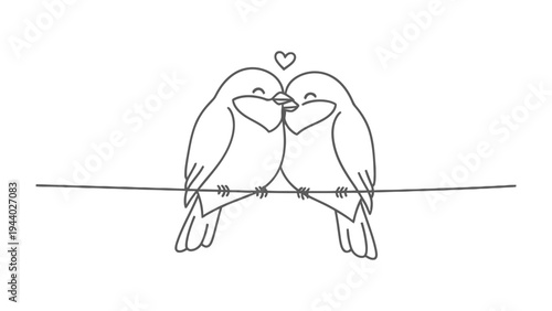 Love Birds on a Wire: Two adorable lovebirds, perched delicately on a wire, share a tender moment of affection. This minimalist drawing evokes feelings of love, connection, and simple joy.