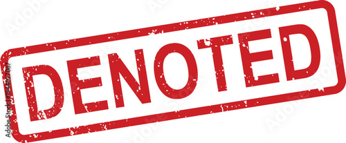 A textured red rectangular rubber stamp mark clearly showing the word denoted on a clean white background