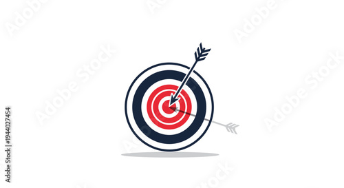 Bullseye target with arrows hitting the center representing precision, goals, and successful marketing strategies.