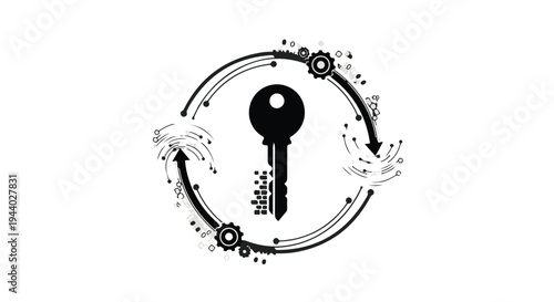 black key icon with decorative circle and feathers