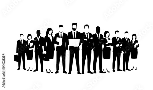 Diverse business professionals team standing together corporate people group flat vector illustration isolated