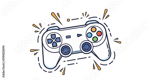 Modern game controller illustration surrounded by dynamic graphic elements represents gaming, entertainment, and digital interactive play.