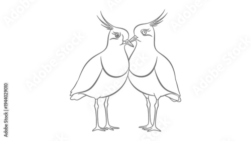 Line Art Pair Birds : Intricate line art depicts two birds facing each other, creating a sense of connection and harmony in their unique pose. 