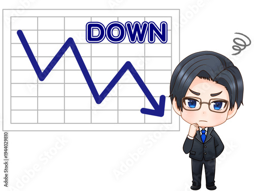 暴落グラフに悩む投資家のイラスト素材
