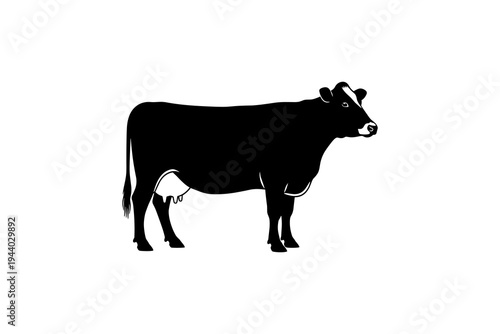 Silhouette of a cow in profile on white background