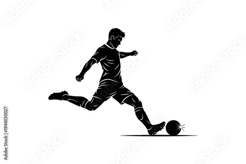 Dynamic silhouette of soccer player kicking ball with power and precision