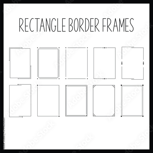Minimal Rectangle Border Frame Set, Star Corner Thin Line Page Border Clipart, Elegant Certificate Wedding Invitation Frame, Simple Clean Line Art Border, Vector Illustration