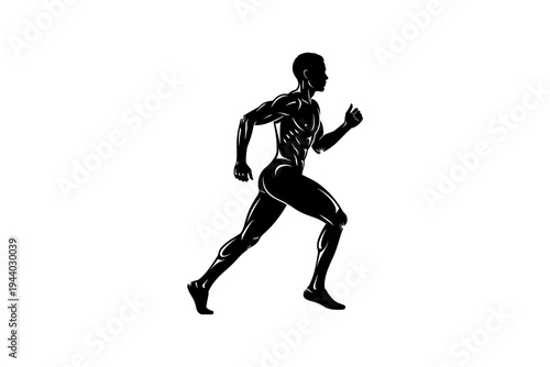 Silhouette of a muscular man running in profile view