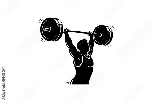Silhouette of weightlifter lifting barbell in dynamic pose