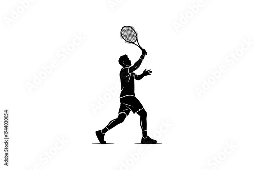 Silhouette of a tennis player serving with racket in dynamic pose