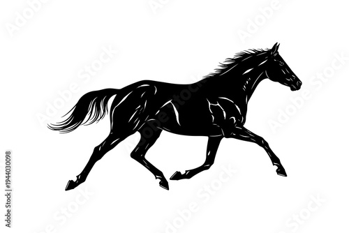Graceful running horse silhouette on white background