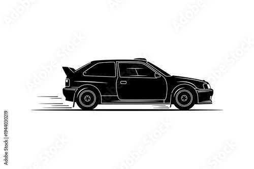 Fast black car silhouette with sporty design on white background